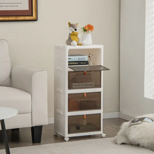 Organizador de Sapatos Dobrável 3/4/6 Níveis com Portas Magnéticas Transparentes e Rodas Bloqueáveis Branco