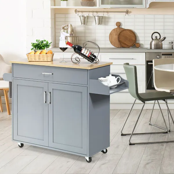 Chariot de Cuisine avec Roues et Armoire Gris 116x40x85 cm