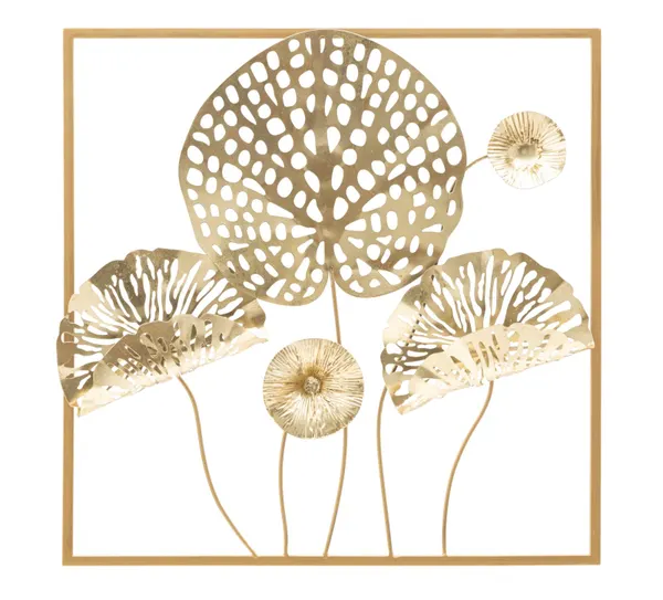 Painel em Ferro Gold Flowers 50x5x50 cm