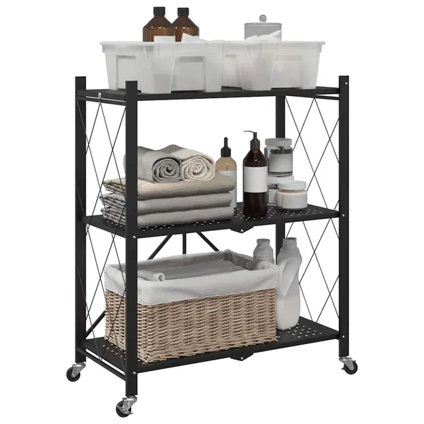 Prateleira de armazenamento com rodas preta 71x34x88 cm aço