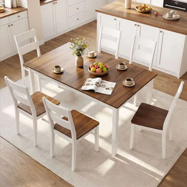 Mesa de Comedor para 4-6 Personas Rectangular con Patas de Madera Maciza de Caucho Estilo Granja Natural