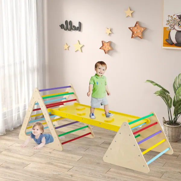 Set de Escalada 3 en 1 para Niños 2 Escaleras Triangulares y Rampa de Deslizar