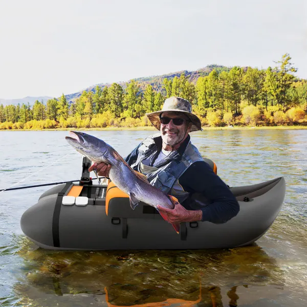 Barco de Pesca Portátil Inflable con Bomba Correas de Mochila Ajustables Bolsillos de Almacenamiento para Pesca Carga 150 kg