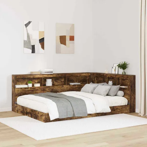 Cama com Estante com cabeceira Carvalho fumado 160 x 200 cm