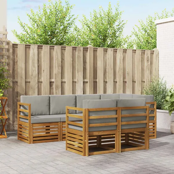 Conjunto de Sofá Sectional 7 pcs Cinza Natural e Claro