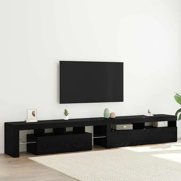 Gabinete para TV com LED 2 pcs Carvalho Preto 260 x 37 x 40 cm