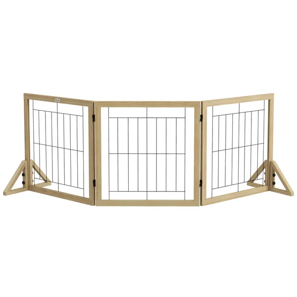 Barreira para Cães de Madeira Barreira para Animais de Estimação Dobrável com 3 Painéis e Pés de Apoio Triangulares para Porta Corredor Escada 210x44x70 cm Madeira