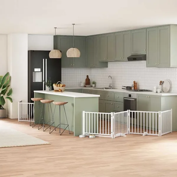 Portão p/ cães com porta dobrável 10 painéis 800cm álamo branco