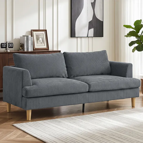 Sofá de 3 Lugares Sofá Moderno para Sala 188x80x86 cm Revestimento em Veludo Almofadas Espessas com Molas Assento Largo Apoios de Braço Fácil Montagem 2 Almofadas Cinzento Escuro