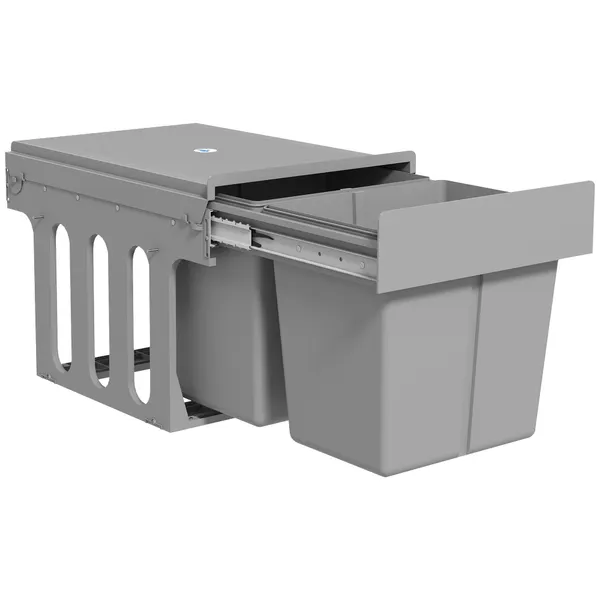 Balde de Lixo Embitido com 2 Recipientes Removíveis para Reciclagem Capacidade Total 30L (15Lx2) Fixação Inferior para Reciclagem e Resíduos 48x34,3x35,1 cm Cinzento Claro