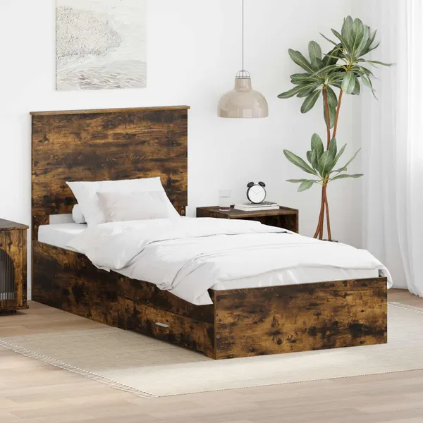 Estrutura da Cama com cabeceira Carvalho Defumado 90 x 200 cm