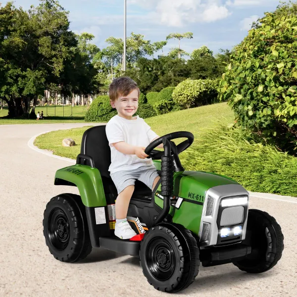 Tracteur Électrique avec Remorque, Télécommande 2.4 GHz, 3 Vitesses et Phares LED