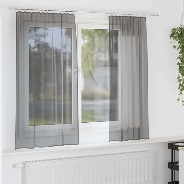 Cortinas de voile com bolsos para varão 2 pcs cinzento-escuro