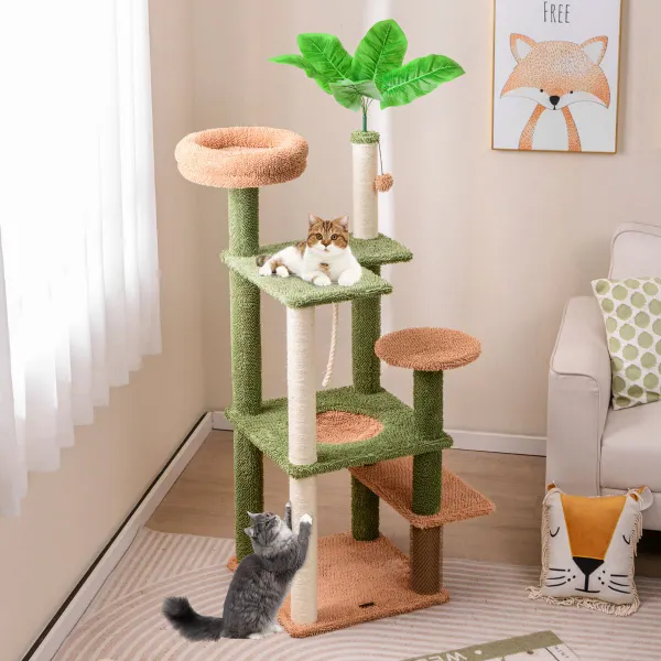 Albero per Gatti 152 cm Torre per Gatti con Pali in Sisal Letto di Riposo Piattaforme di Salto Centro Attività
