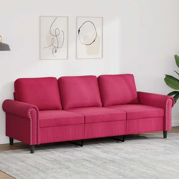 Sofá de 3 lugares veludo 180 cm vermelho tinto