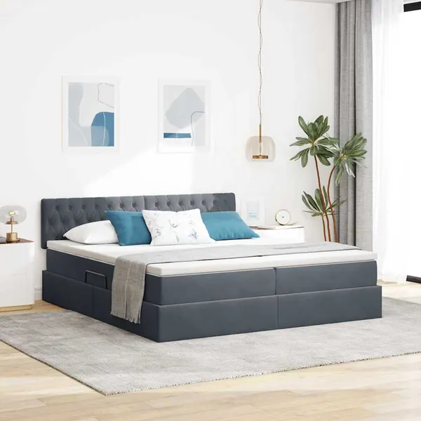 Cama com Armazenamento com colchão Cinza Escuro 100 x 200 cm