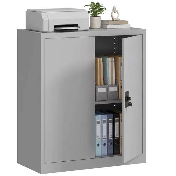Armário de Escritório Metálico Arquivador de Escritório com 2 Portas Fechadura Prateleira Ajustável Armário Metálico para Sala de Estar Estúdio 80x40x92,5 cm Cinza