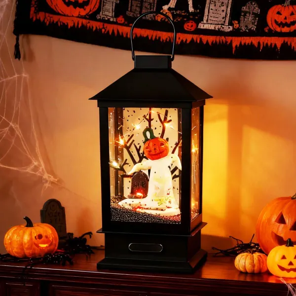 Candeeiro de Halloween 155 cm com Ativação por Som, 6 Luzes LED e Efeito de Neve Negra