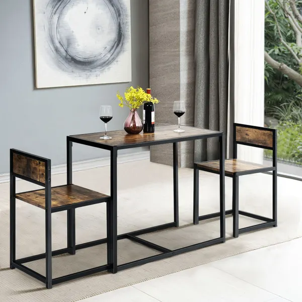 Set Tavolo Compatto e 2 Sedie Struttura Metallo Piccoli Spazi