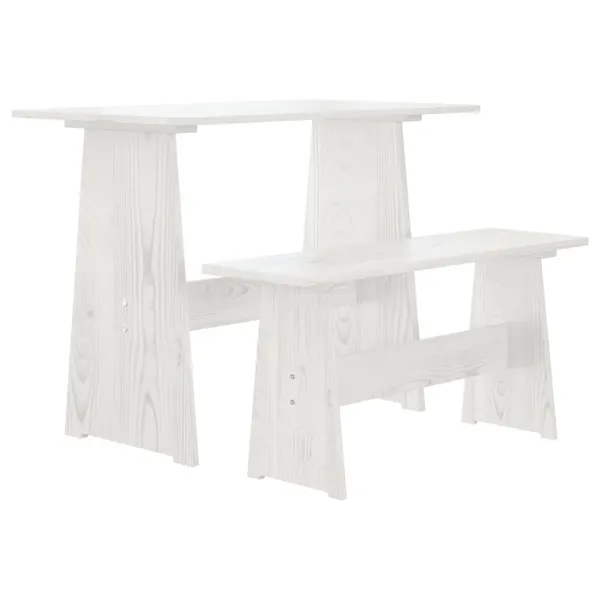 Mesa de jantar com banco REINE pinho maciço branco