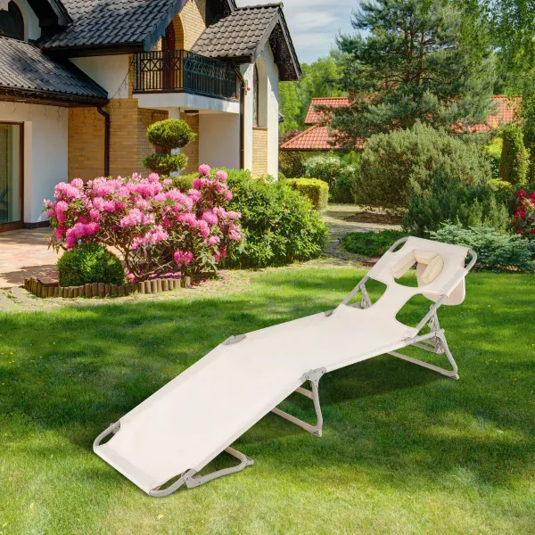 Silla de Bronceado con Orificios para la Cara y los Brazos Silla de Playa Plegable con Respaldo y Reposapiés Ajustables