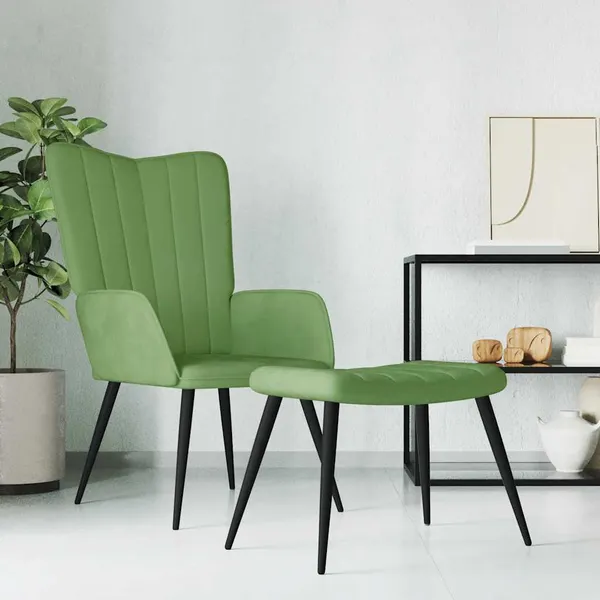 Cadeira de descanso com banco veludo verde-claro
