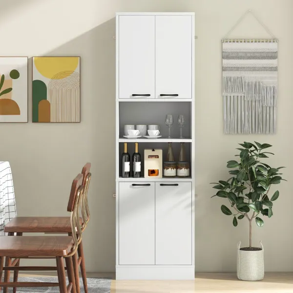 Armario de Despensa para Cocina 190 cm Alto con Puertas Dobles y Estantes Abiertos