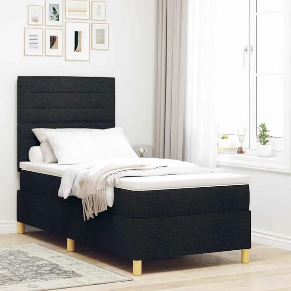 Cama Box com colchão com cabeceira Preto 80 x 200 cm tecido