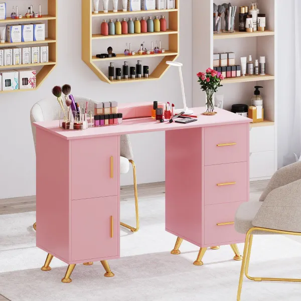 Mesa de Manicura com Gavetas Apoio para Pulso Pernas Metal 108x45x76cm