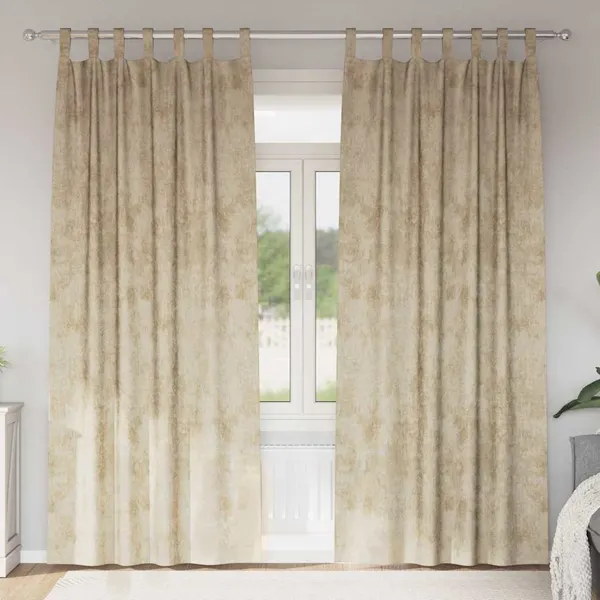 Cortinas de Veludo com cortinas 2 pcs Creme 260 x 140 cm Veludo