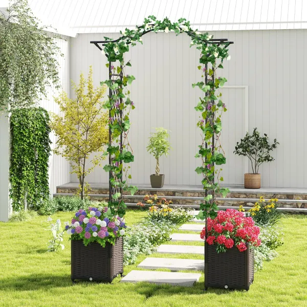 Arco para Jardín con 2 Jardineras con Ruedas y Sistema de Acumulación de Agua 208x250cm
