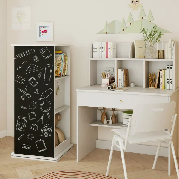 Estante Giratória Infantil 360° com Quadro, Espelho e Organizador de Brinquedos
