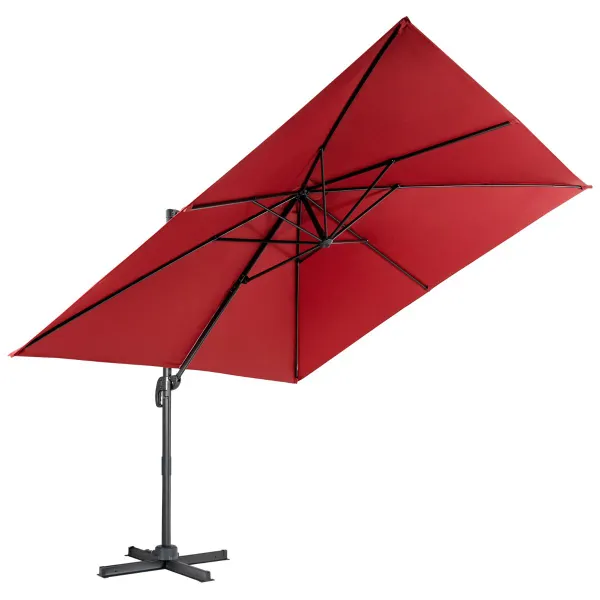 Ombrellone 300 cm per Patio con Manovella 3 Inclinazioni Rotazione 360° 8 Stecche Base Incrociata