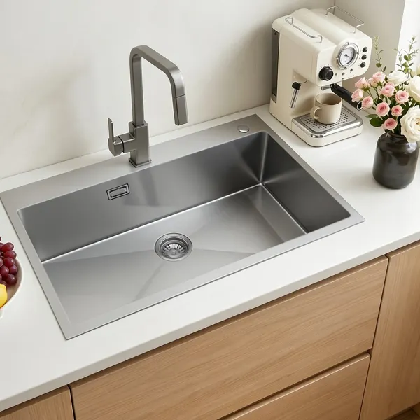 Pia Inox 85 cm Encastre Simples Vidro Acessórios