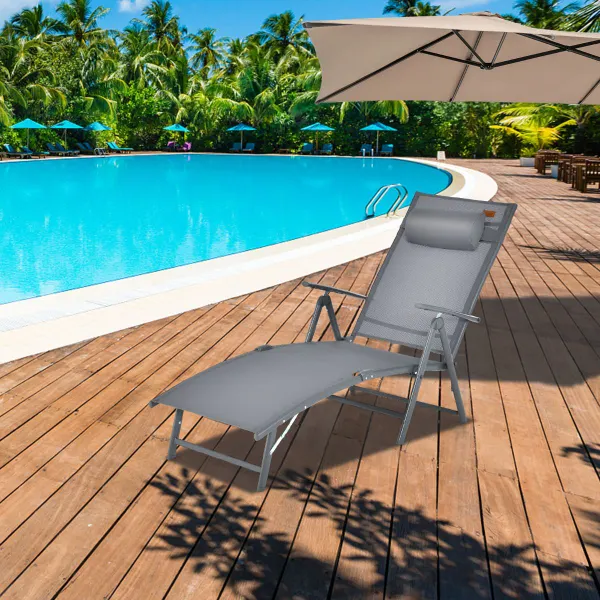Tumbona Plegable Silla Reclinable Respaldo Ajustable 7 Posiciones Carga 150 kg