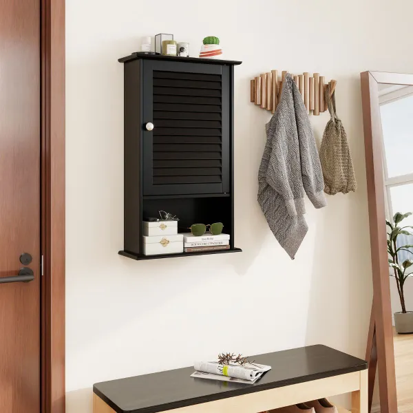 Armadio da Bagno a Parete con 3 Ripiani Regolabili e Sportello - 42 x 16,5 x 70 cm