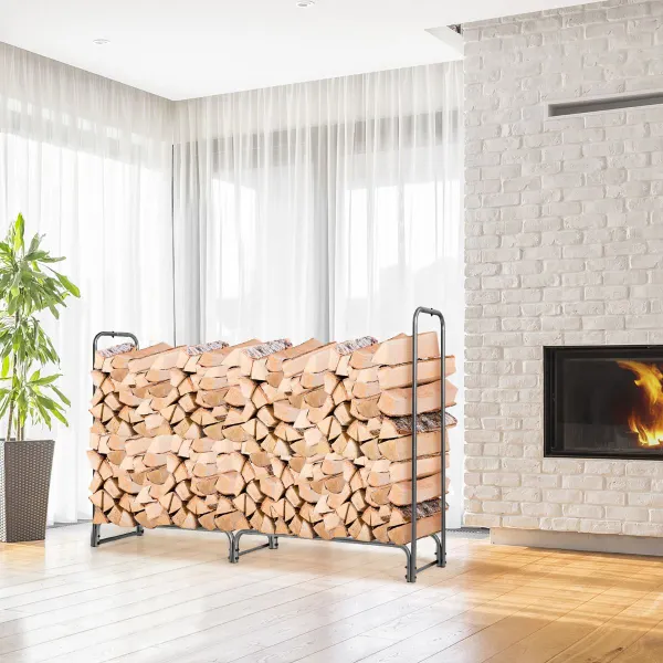 Support de Stockage de Bois de Chauffage 122,5/153/184/240cm Robuste avec Housse PVC Étanche