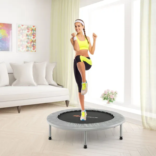 Cama Elástica Dobrável com Almofadas e 32 Molas para Cardio 97x97x22,5cm