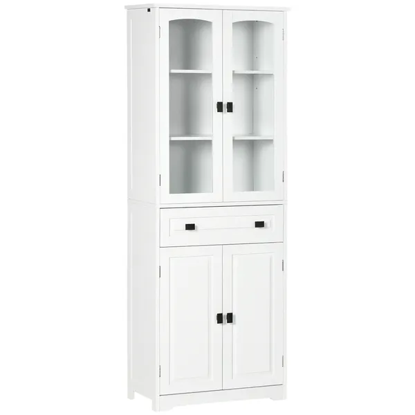 Armário de Cozinha Móvel Auxiliar de Cozinha com 4 Portas 1 Gaveta e 2 Prateleiras Ajustáveis para Sala de Jantar 60x30x160 cm Branco