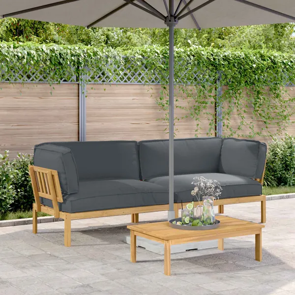 Conjunto de Sofás Liso 2 pcs Antracite Madeira Sólida de Acácia