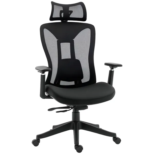 Cadeira de Escritório de Malha Cadeira de Escritório Reclinável com Apoio para a Cabeça Ajustável Suporte Lombar e Apoio para os Braços Carga 150 kg 70x66x120-128 cm Preto