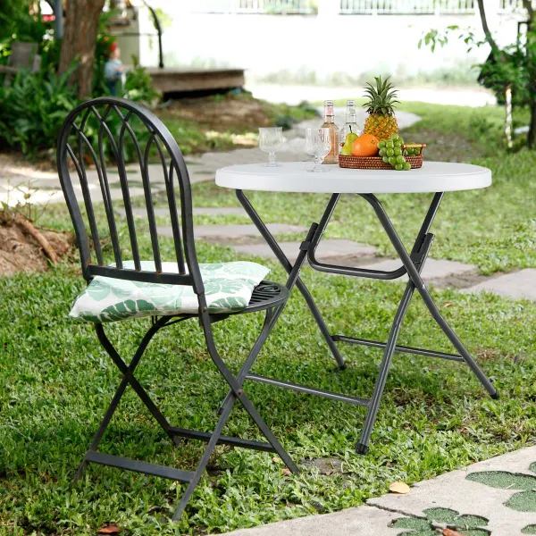 Mesa Redonda Dobrável com Tampo HDPE e Estrutura Metálica 81x81x73,5cm Branca