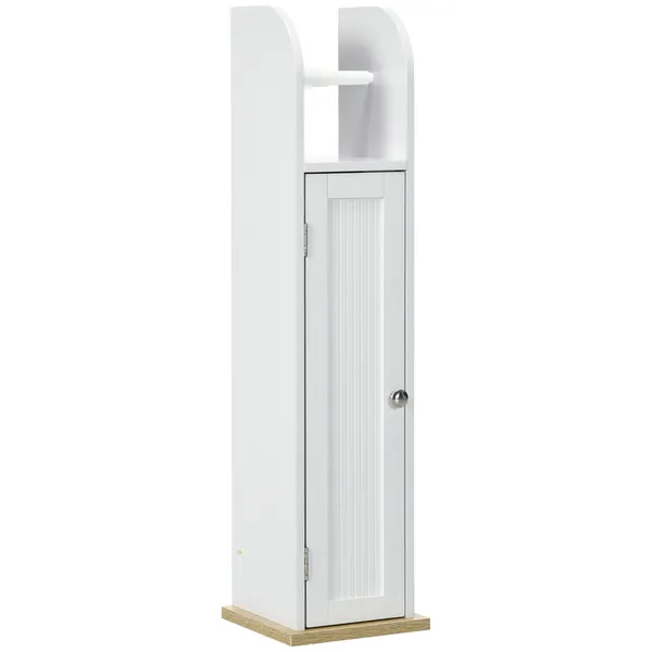 Armário Casa de Banho Armário Auxiliar Casa de Banho com Prateleiras Ajustáveis e Suporte para Papel Higiénico 20x20x80 cm Branco - Modelo 2