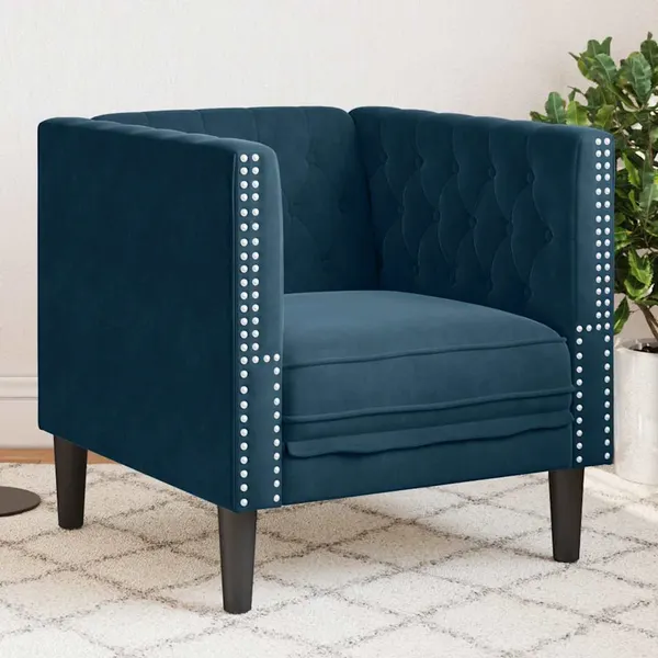 Sofá chesterfield veludo azul