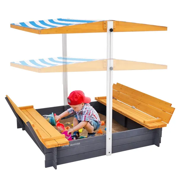 Caixa de areia madeira 145x120x120 cm com toldo