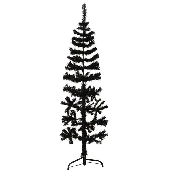 Meia árvore de Natal fina com suporte 120 cm preto