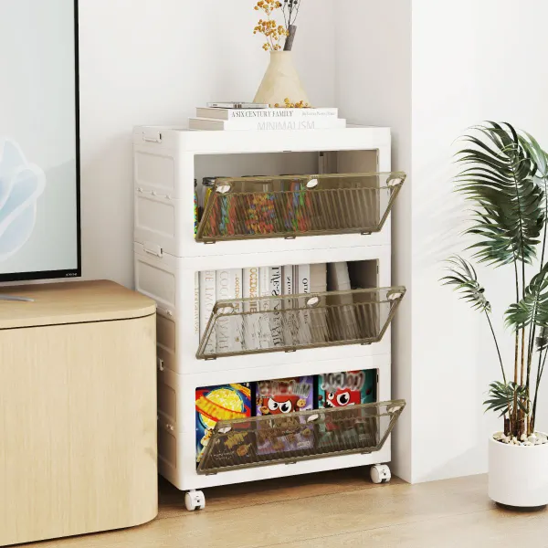 Caixa de Arrumação Plástico 126/168 L com 3/4 Níveis Empilhável Dobrável com Rodas Branco