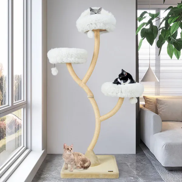 Tour pour Chats Structure Métallique Poteaux Griffoirs Sisal 59 x 59 x 178 cm