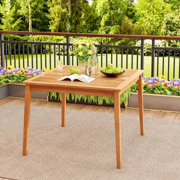 Tavolo da Pranzo Esterno Quadrato 100 cm Acacia Naturale con Foro per Ombrellone