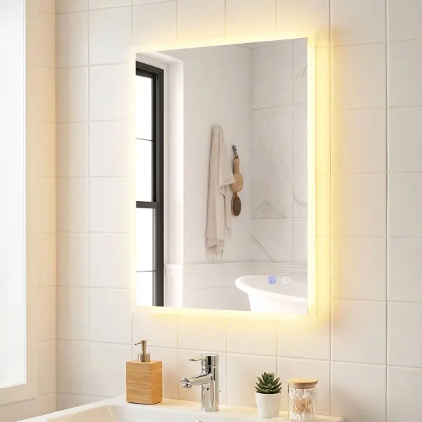 Miroir LED Salle de Bain 80x60cm Rectangulaire Anti-buée Mémoire 3 Couleurs